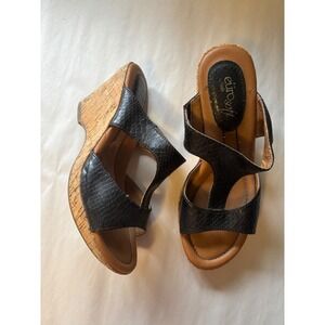 Eurosoft by Sofft Farrah Black Snakeskin Cork Wedge Sandals 6.5